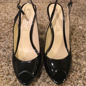 BCBG Maxazria Libby black peeptoe sling backs